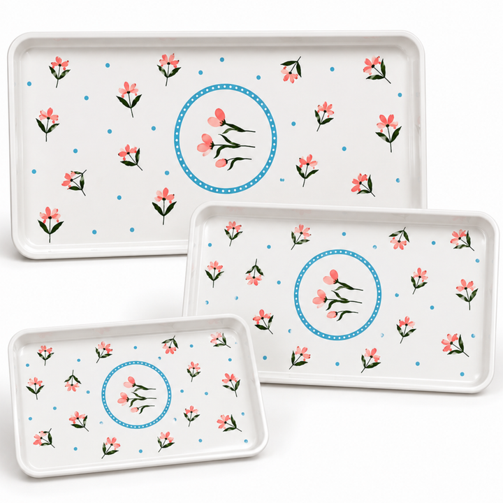 Melamine  Tray White Set Serving Tray Microwave Safe Look Lightweight Durable Platter for Snacks Desserts Tea Coffee Dining Kitchen Party and Restaurant Use