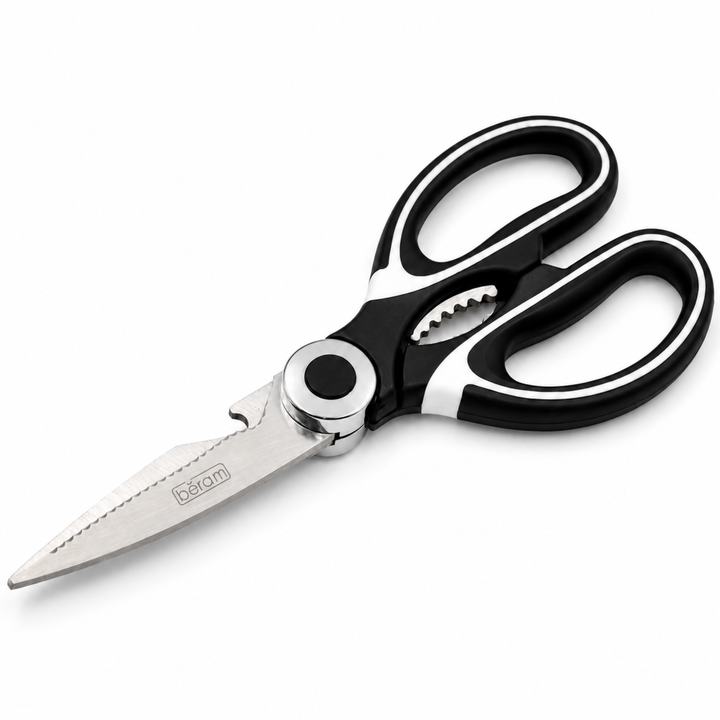 BERAM Multipurpose Kitchen Shears with Nutcracker and Can Opener Heavy Duty 2CR13 Stainless Steel Blades Sharp Rustproof Scissors for Cooking and Household Use