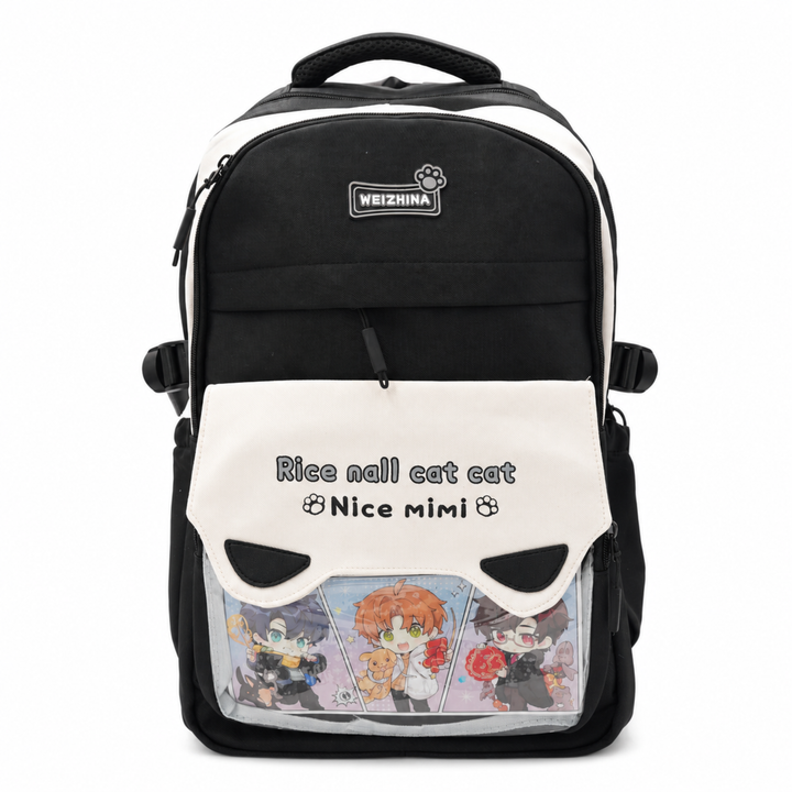 Mimi Meow School Backpack, Cute Cat Water-Resistant Student Backpack with Front Pocket, Lightweight Large Capacity School Bag with Side Bottle Pockets for School & Travel
