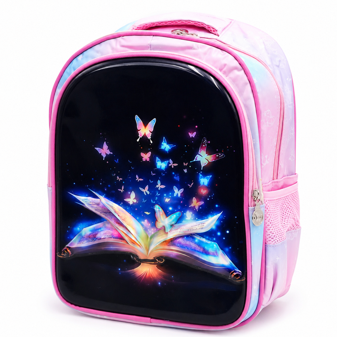 3D-Effect Printed School Backpack – Spacious Multi-Compartment School Bag with Front Zipper Pocket, 2 Side Bottle Pockets, Top Handle, Lightweight Design & Stylish Front Graphic
