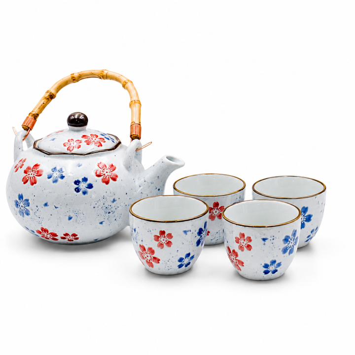 BERAM Porcelain 5 Pieces Tea Set Japanese Inspired Teapots and Cups Wooden Coasters Scratch Resistant Decorative Tea Set with Gift Packaging Multicolor Premium Serveware Home Decor