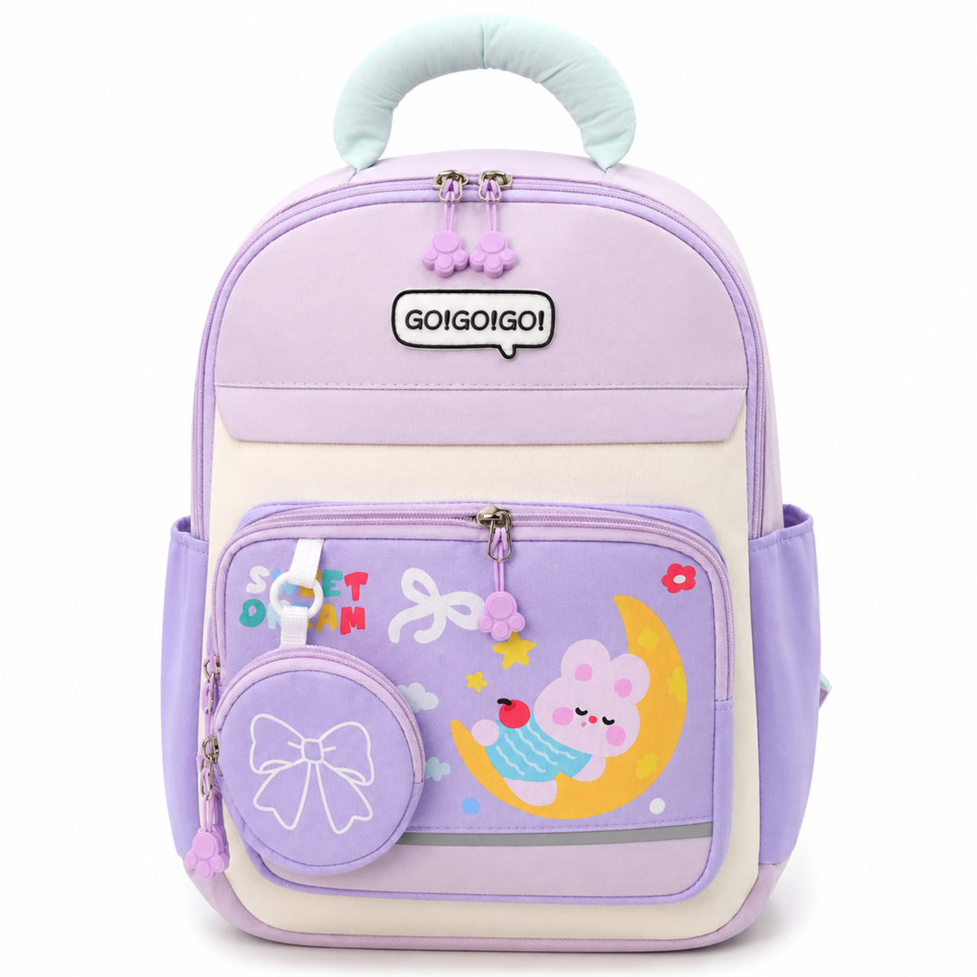 Cute Cartoon School Backpack with Mini Zip Pouch, Lightweight Student Book Bag, Multi Pocket School Backpack with Adjustable Shoulder Straps, Large Capacity Backpack for School & Daily Use