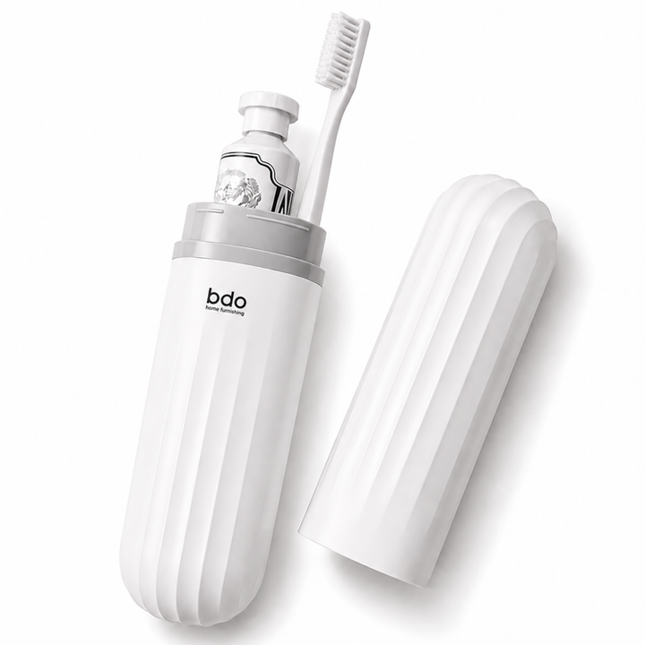 BERAM Travel Toothbrush Box, Portable Toothbrush Holder, Efficient Brush Storage Device, Manual Compact Bathroom Container, Holder for Traveling, Camping, Vacation, White
