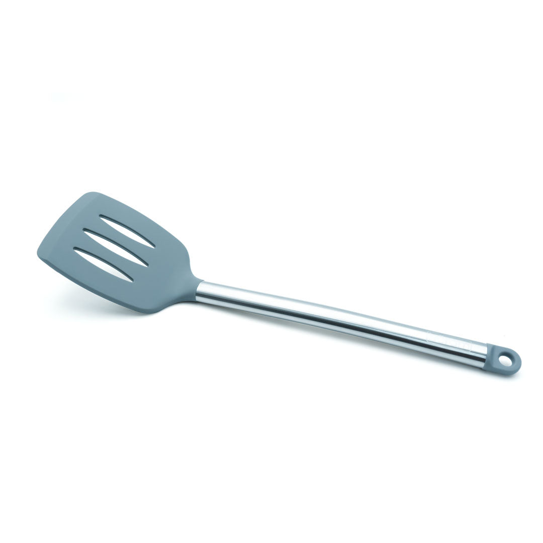 Beram 8Pcs Silicone &Stainless Steel Kitchen Utensil Heat Resistant 3Spatulas,1Tong,1Soup Ladle,1Pasta Server,1Turner,1Whisk Non-Stick BPA-Free,Dishwasher Safe (GREY) (Set of 8)