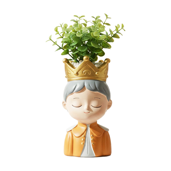 King and Queen Planter Set Polyresin Decorative Flower Vase Royal Couple Succulent Pot Cute Crown Design Indoor Outdoor Home Office Decor Pen Pencil Holder Gift