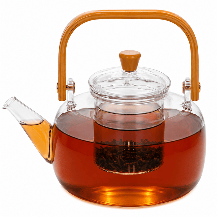 BERAM Glass Teapot with Removable Stainless Steel Infuser,900ml Borosilicate Clear Tea Kettle with Top Handle, Stovetop Safe Handcrafted Loose Leaf Tea Maker & Tea Brewer