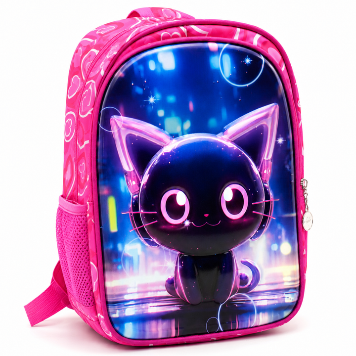 3D-Effect Printed School Backpack – Spacious Multi-Compartment School Bag with Front Zipper Pocket, 2 Side Bottle Pockets, Top Handle, Lightweight Design & Stylish Front Graphic