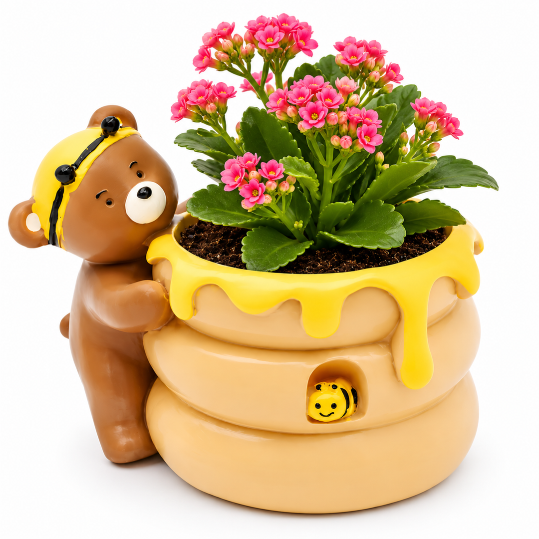 Animal Fruit Harvest Flower Pot Bunny Carrot and Bear Honey Bee Set Polyresin Cute Animal Succulent Planters Decorative Tree Trunk and Honey Pot Vase Desk Flower Pot Pen Pencil Holder Propagator Kit Indoor Outdoor Home Garden Decor