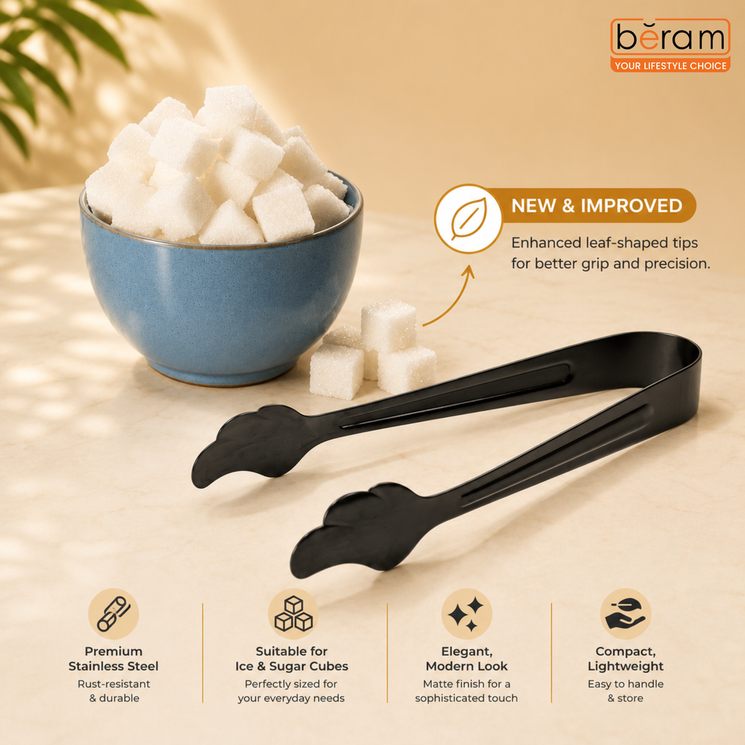 Beram Sugar Tong – Stainless Steel Mini Tongs for Sugar Cubes Ice Snacks & Tea Parties – Durable Rust-Resistant Leaf Design