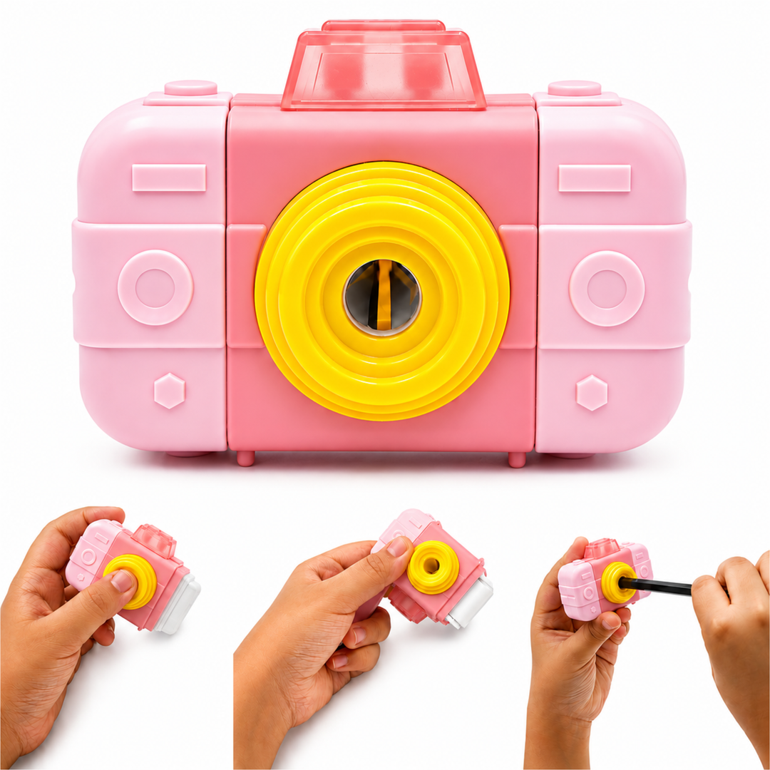 Camera Pencil Sharpener with Eraser, 2-in-1 Camera-Shaped Pencil Sharpener and Eraser, Cute Stationery Sharpener for School, Office, Study, Drawing and Everyday Use