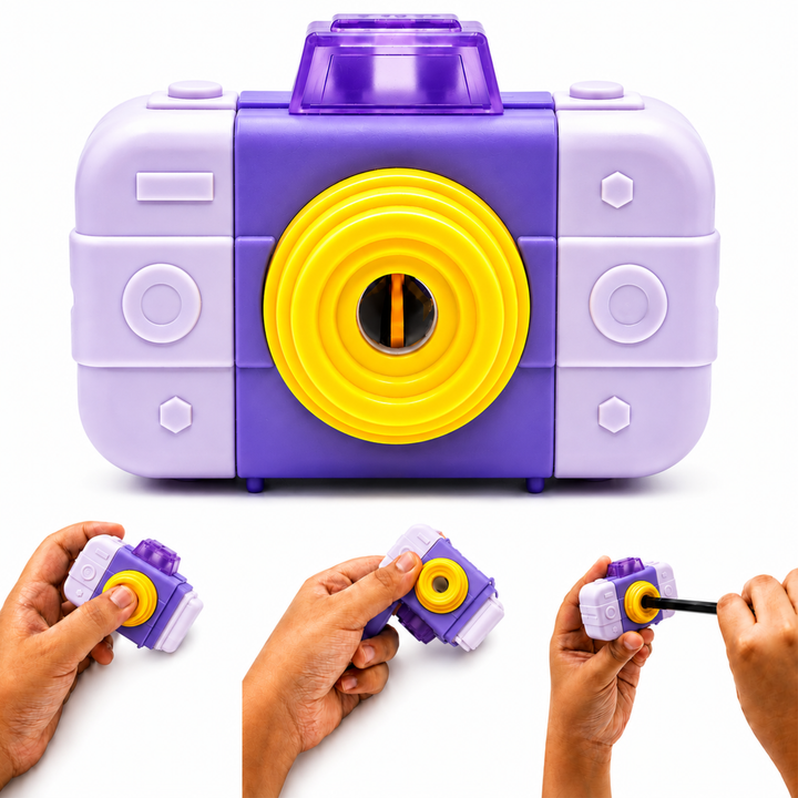 Camera Pencil Sharpener with Eraser, 2-in-1 Camera-Shaped Pencil Sharpener and Eraser, Cute Stationery Sharpener for School, Office, Study, Drawing and Everyday Use