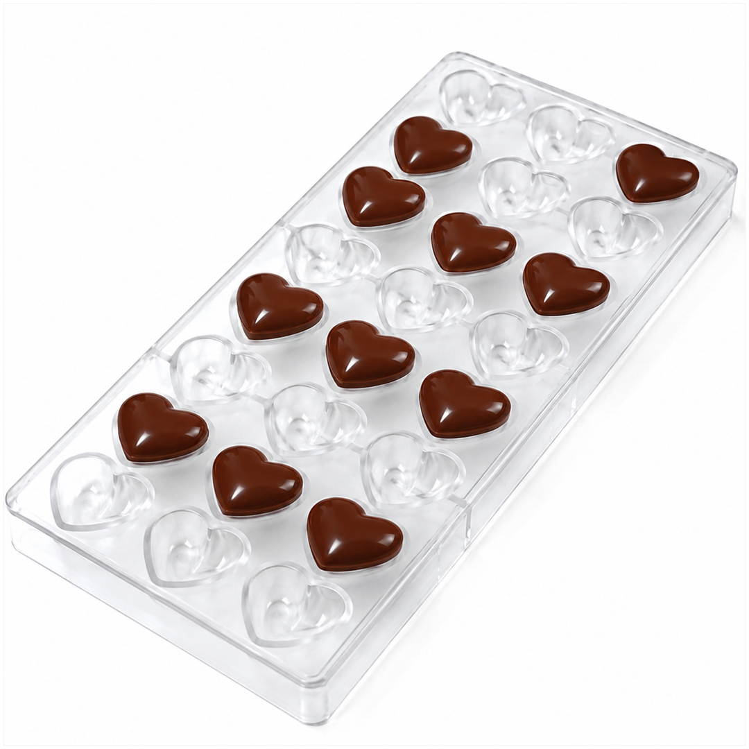 Beram Heart Shape Polycarbonate Chocolate Mold Transparent Durable Food Grade Non Stick Reusable Candy Mould for Making Heart Chocolates Desserts Jelly and Truffles Easy Release Professional Bakeware