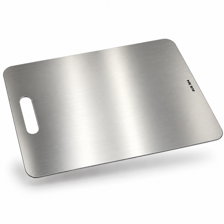 Stainless Steel Cutting Board 35 x 27.5 cm, Large Metal Chopping Board with Handle, Reusable Food Prep Board for Meat, Vegetables, Fruits, Dough & Kitchen Countertop