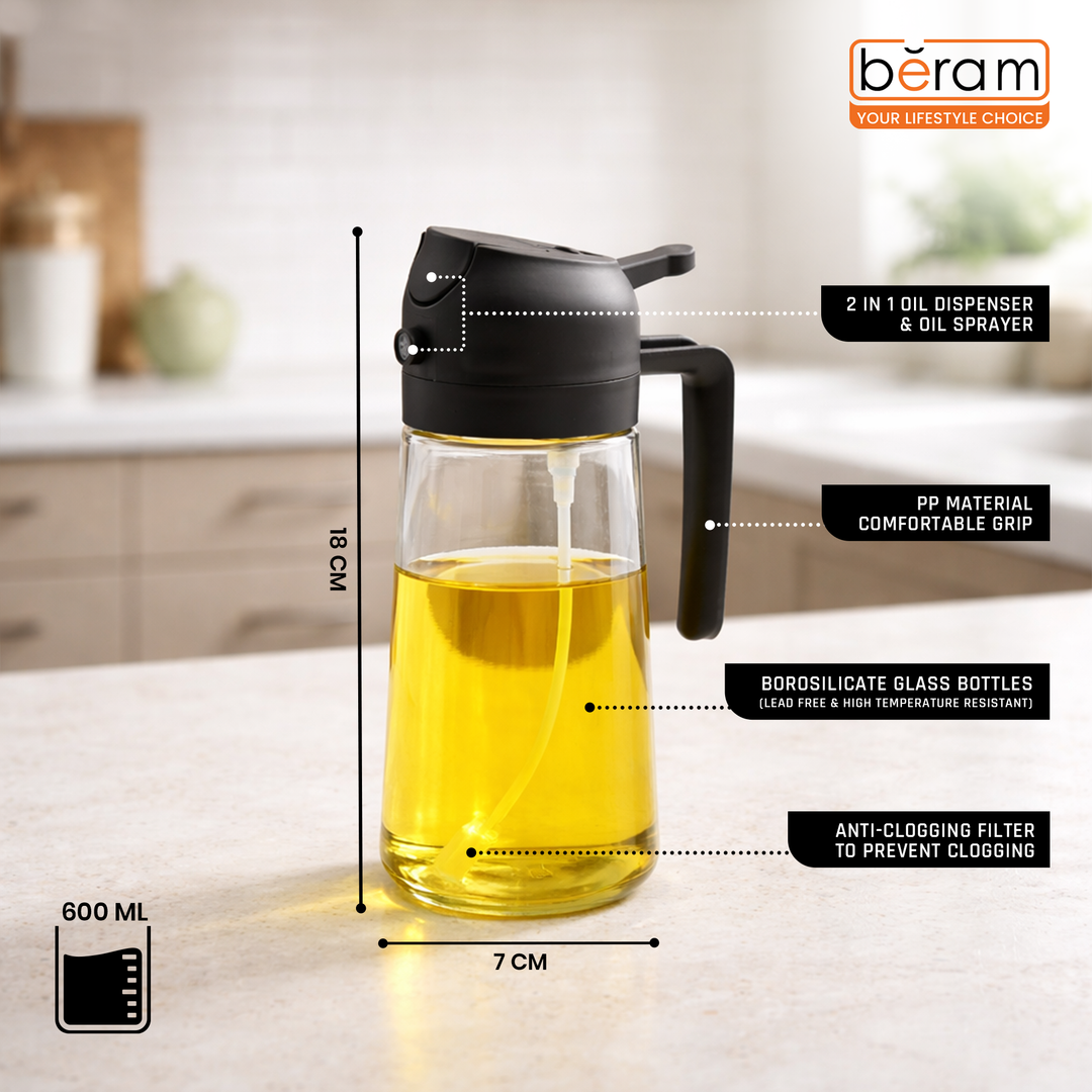 BERAM Olive Oil Sprayer for Cooking Refillable Food Grade Oil Spray Bottle Dispenser for Kitchen Salad Air Fryer BBQ Baking Frying & Grilling Leak Proof Oil Dispenser for Home Improvement