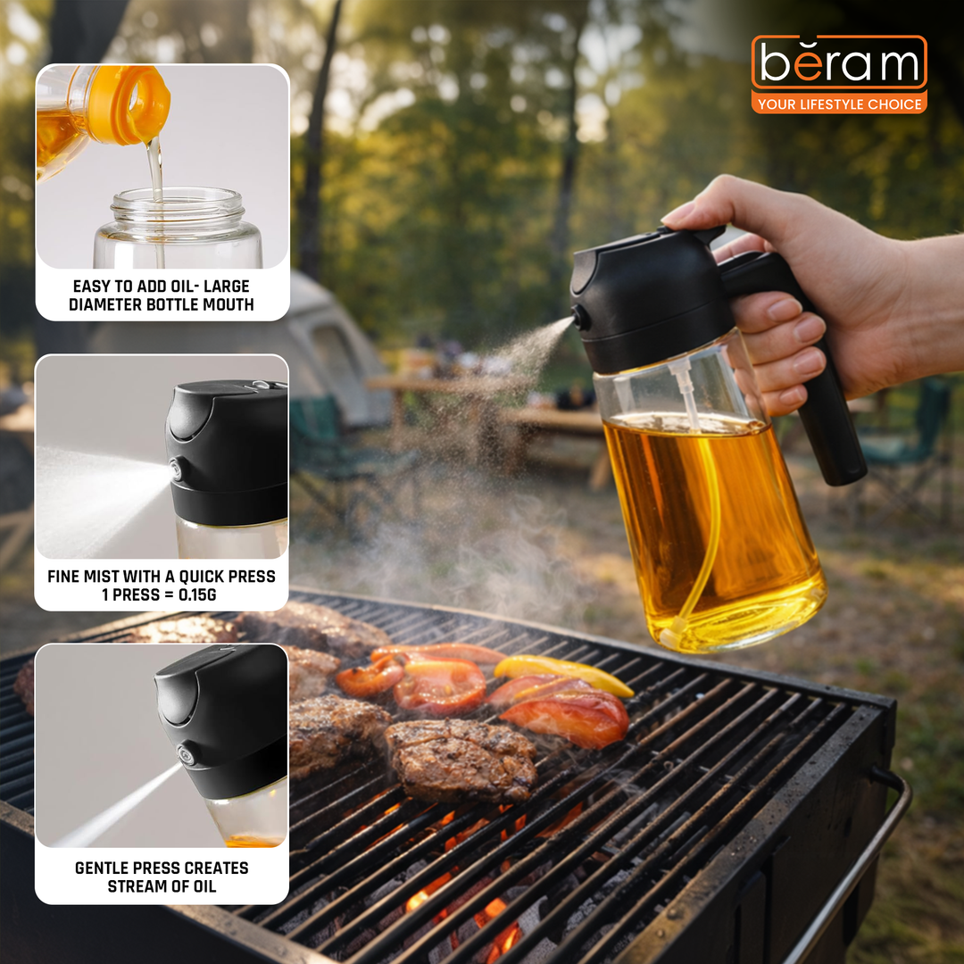 BERAM Olive Oil Sprayer for Cooking Refillable Food Grade Oil Spray Bottle Dispenser for Kitchen Salad Air Fryer BBQ Baking Frying & Grilling Leak Proof Oil Dispenser for Home Improvement