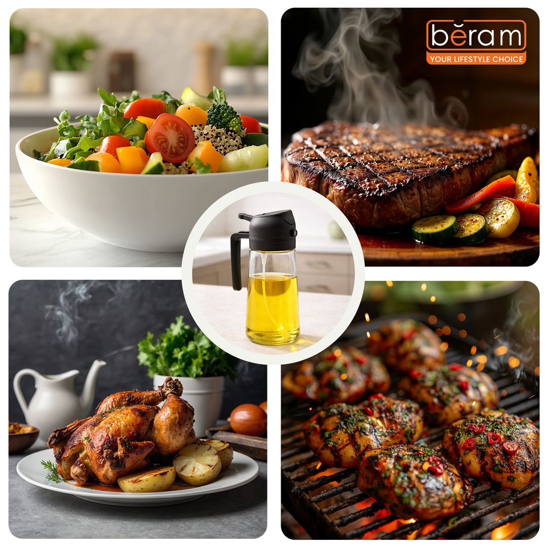 BERAM Olive Oil Sprayer for Cooking Refillable Food Grade Oil Spray Bottle Dispenser for Kitchen Salad Air Fryer BBQ Baking Frying & Grilling Leak Proof Oil Dispenser for Home Improvement