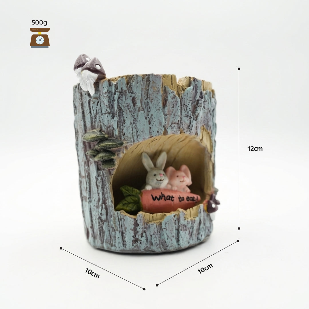 Woodland Animal Planter Set Polyresin Decorative Flower Vase Cute Squirrel Bunny and Bear Succulent Pots Tree Trunk Design Indoor Outdoor Home Garden Decor Pen Pencil Holder Gift Epoxy Coated Finishing