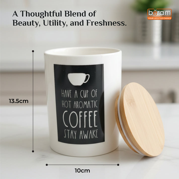 BERAM Metal Tea Coffee Sugar Container Set with Bamboo Lid Airtight Kitchen Storage Jars for Home and Kitchen Tea Box and Coffee Beans Container Set Modern Home Improvement Canisters