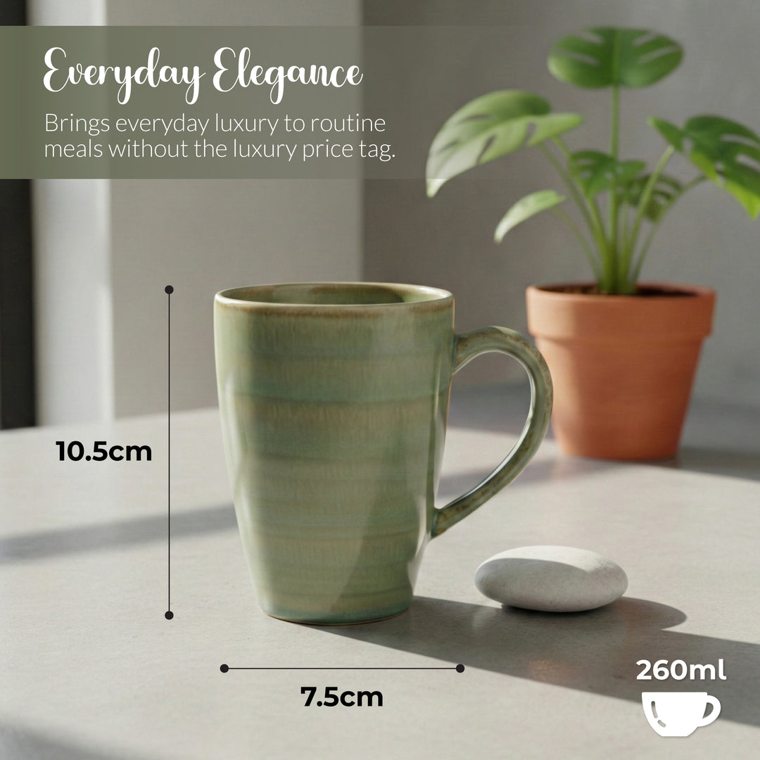 RAK Ceramic Coffee Mug Green  260ml Tea & Coffee Cups with Handle  Durable Glazed Cups for Home Office Café & Gift