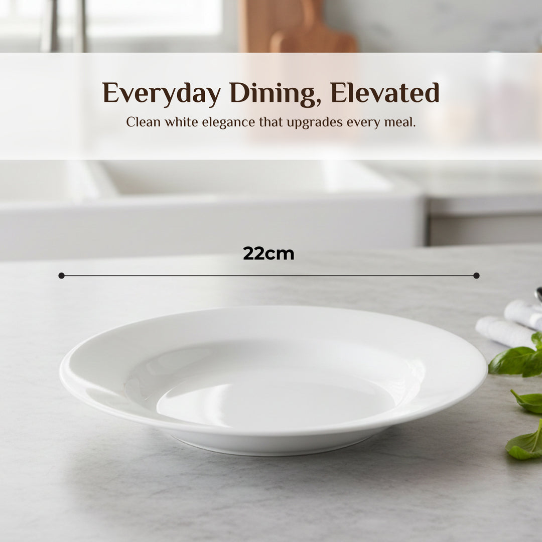 Luminarc White 4 PCS Ceramic Dinner Set  Soup Plate 22cm Dinner Plate 24cm Dessert Plate 19cm Bowl 9.5cm Tableware Set for Home & Restaurant