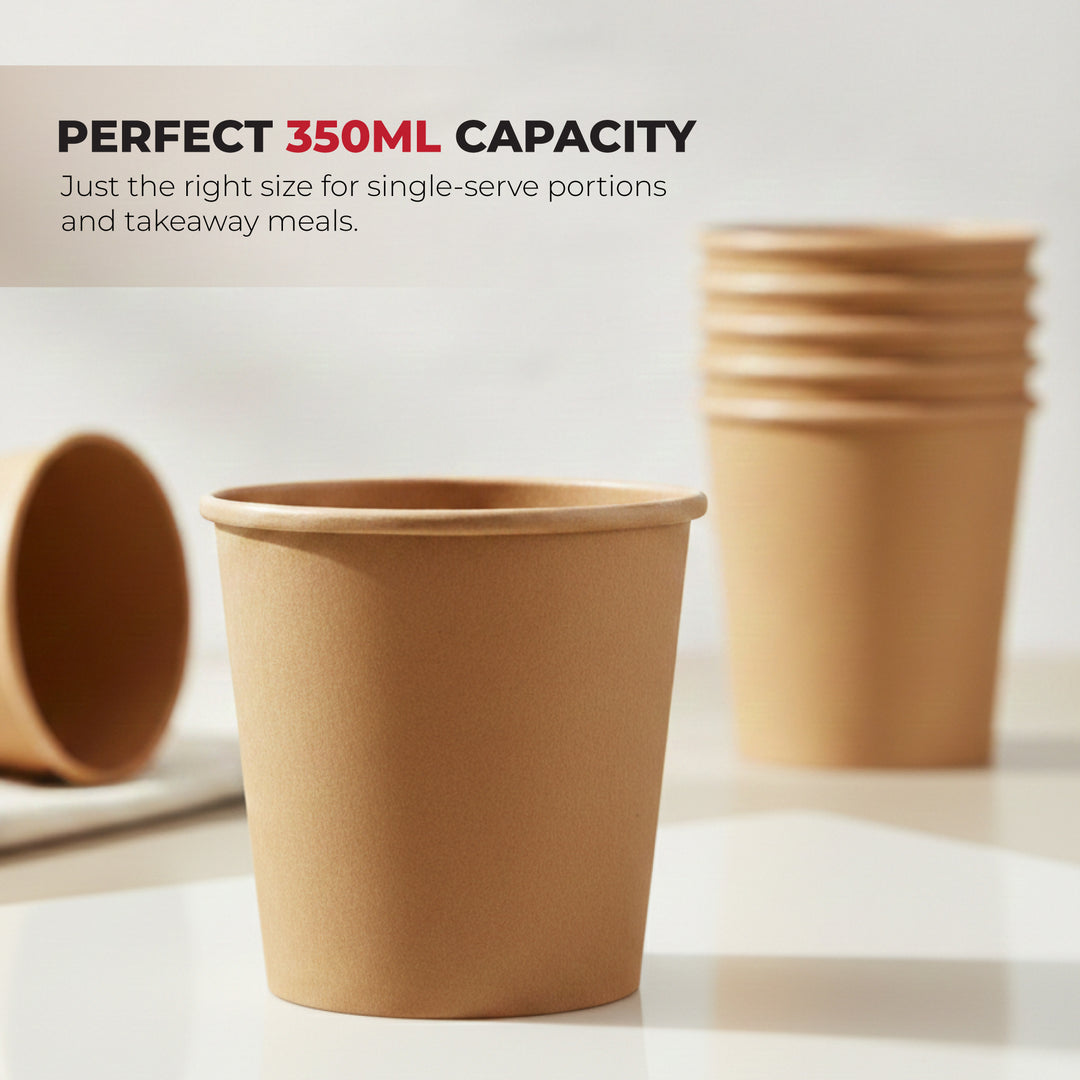 Earth Esssentials Disposable Paper Kraft Soup Cups Pack of 50 Heavy Duty Leakproof Soup Containers for Coffee Tea and Hot Drinks Eco Friendly BPA Free Disposable Bowls for Takeaway and Catering