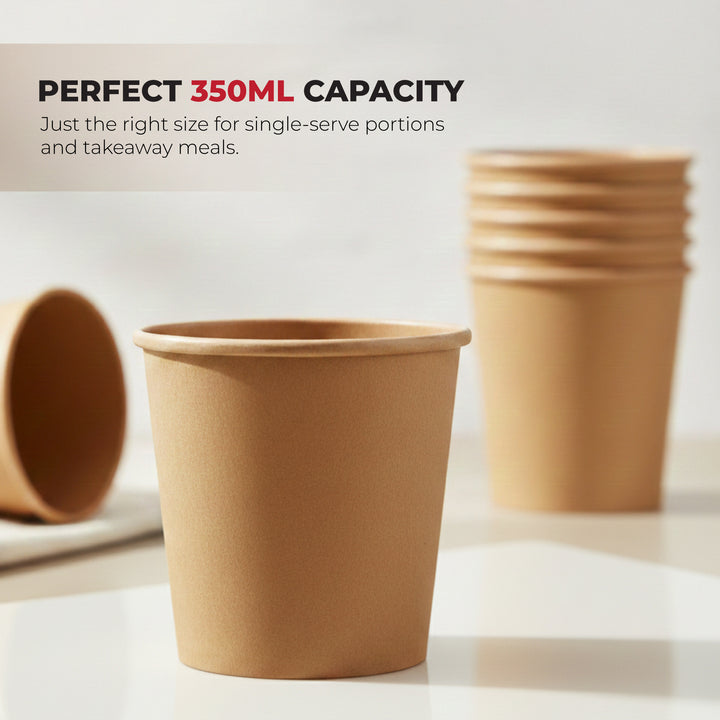 Earth Esssentials Disposable Paper Kraft Soup Cups Pack of 50 Heavy Duty Leakproof Soup Containers for Coffee Tea and Hot Drinks Eco Friendly BPA Free Disposable Bowls for Takeaway and Catering