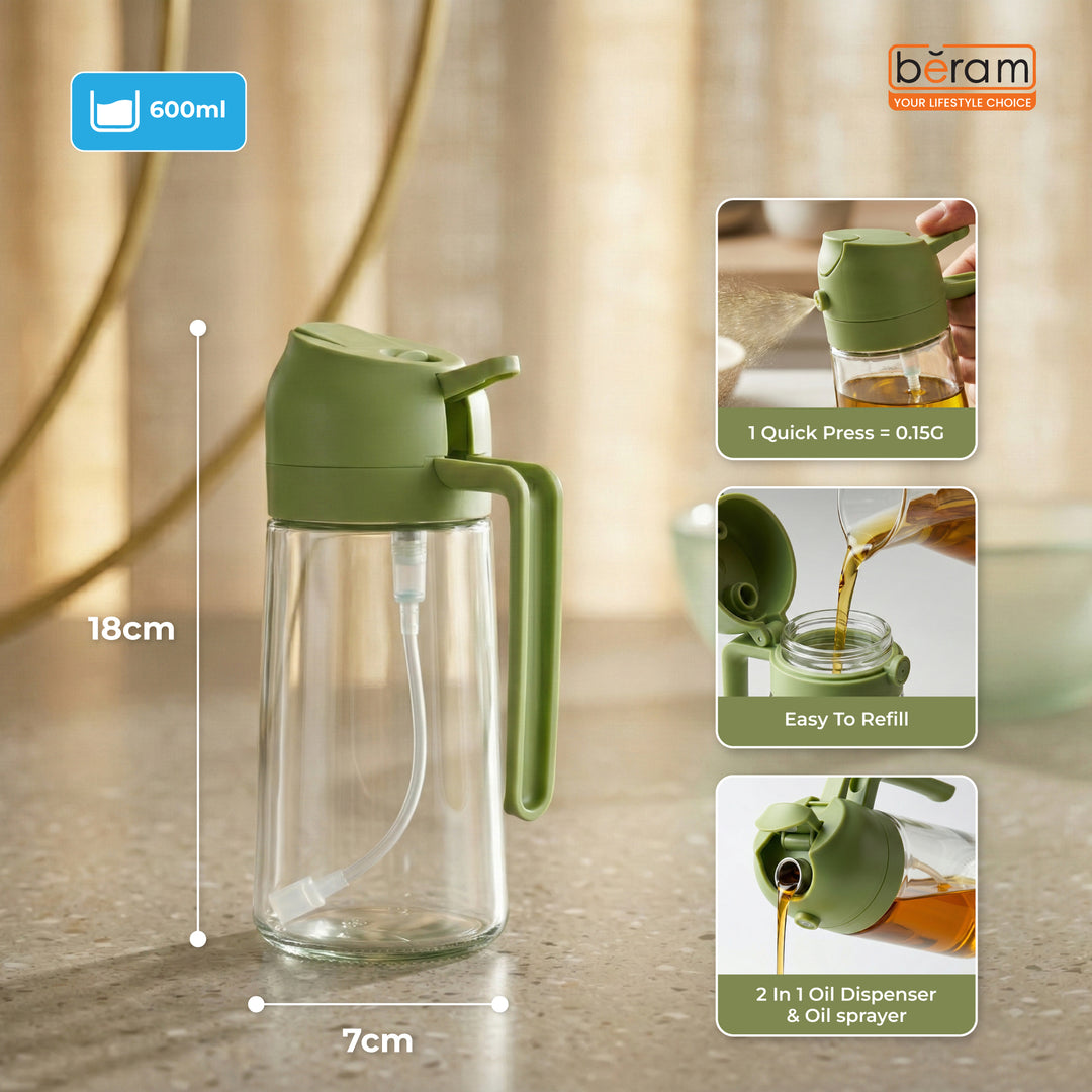 BERAM Olive Oil Sprayer for Cooking Refillable Food Grade Oil Spray Bottle Dispenser for Kitchen Salad Air Fryer BBQ Baking Frying & Grilling Leak Proof Oil Dispenser for Home Improvement