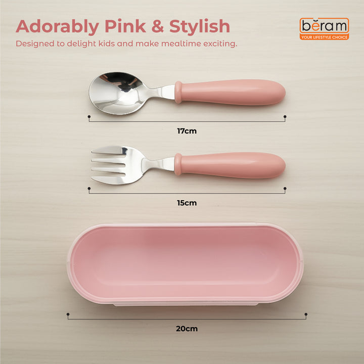 Beram Children Cutlery Set Utensils Set 2 PCS Kids Cutlery Set Baby Spoon Spoon and Fork Portable Tableware with Plastic Case 304 Stainless Steel BPA Free Dishwasher Safe