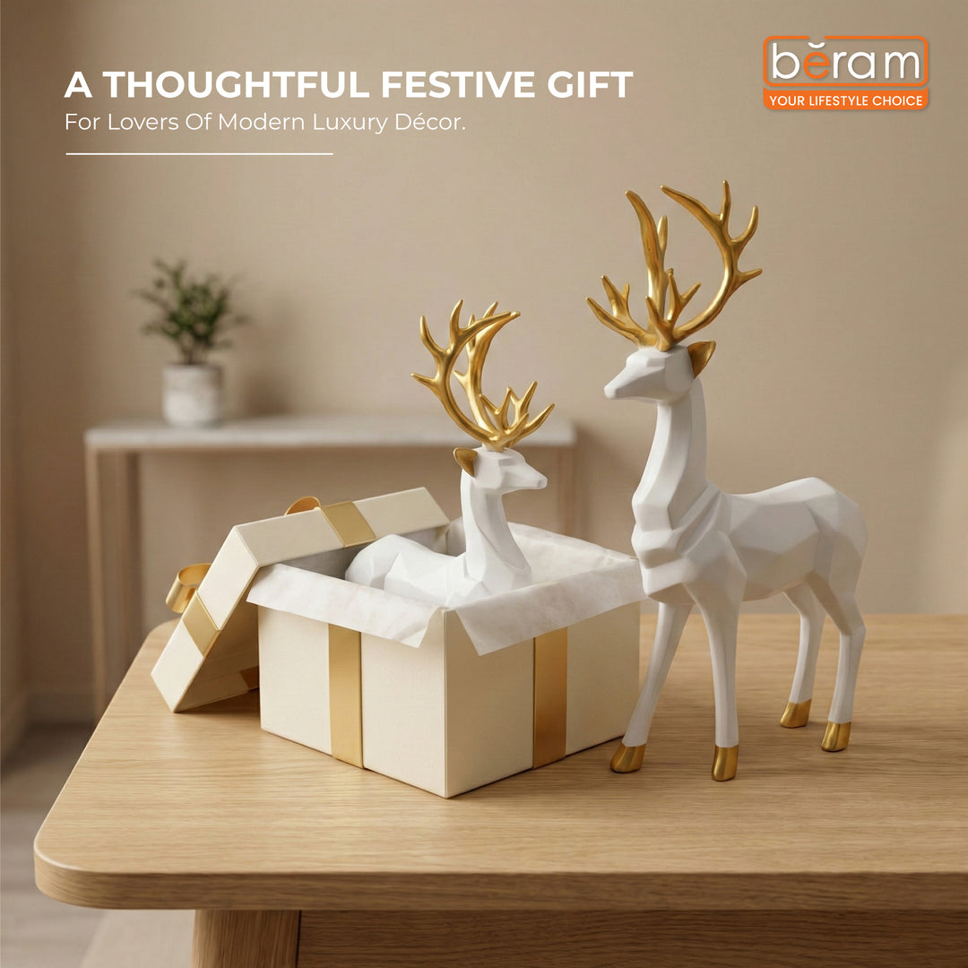 BERAM Majesty Reindeer Large and Small Size Set Luxury Reindeer Figurines with Crystal Accents Premium Christmas Deer Statues for Home Décor Tabletop Centerpiece Holiday Display