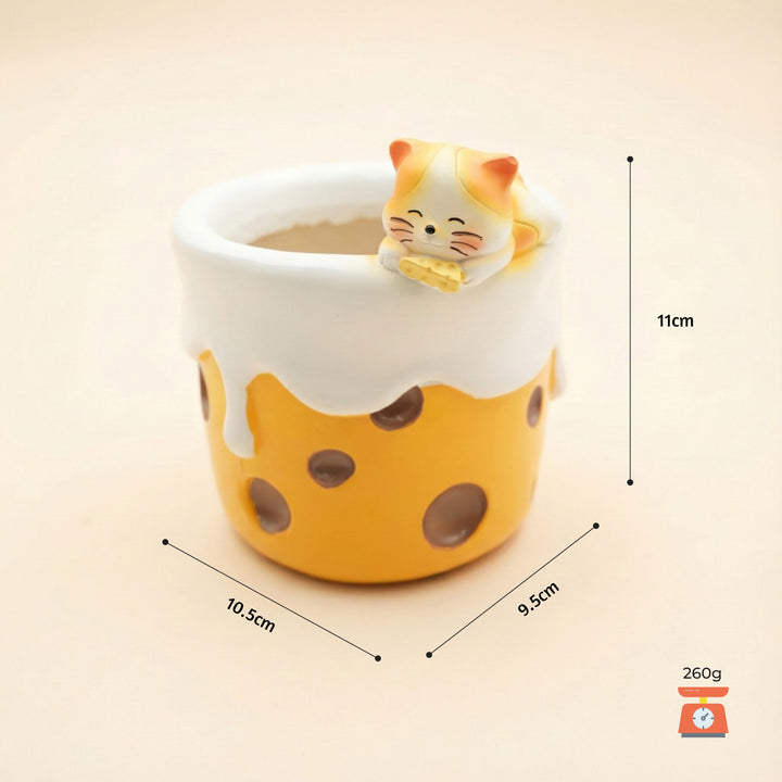 Spring Bunny and Cheese Tiger Planter Set Polyresin Decorative Flower Pots Cute Animal Succulent Holders with Drainage Hole Indoor Outdoor Home Office Desk Decor Pen Pencil Holder Propagator Kit Gift