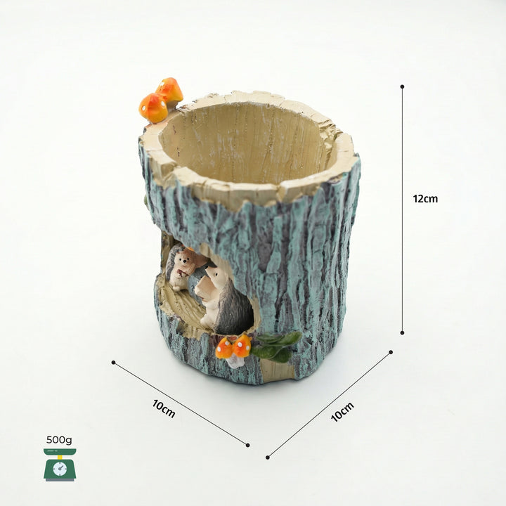 Woodland Animal Planter Set Polyresin Decorative Flower Vase Cute Squirrel Bunny and Bear Succulent Pots Tree Trunk Design Indoor Outdoor Home Garden Decor Pen Pencil Holder Gift Epoxy Coated Finishing