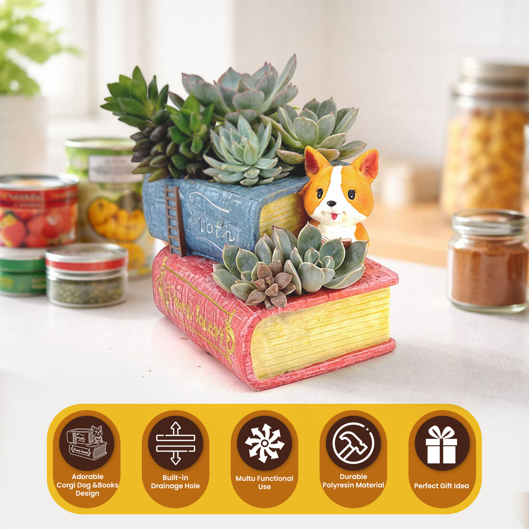 Reading 2Pcs Set Pig and Puppy Design Flower Pot Polyresin Decorative Planter for Succulents Mini Plants Indoor Outdoor Home Office Desk Décor Pen Pencil Holder Propagator Kit