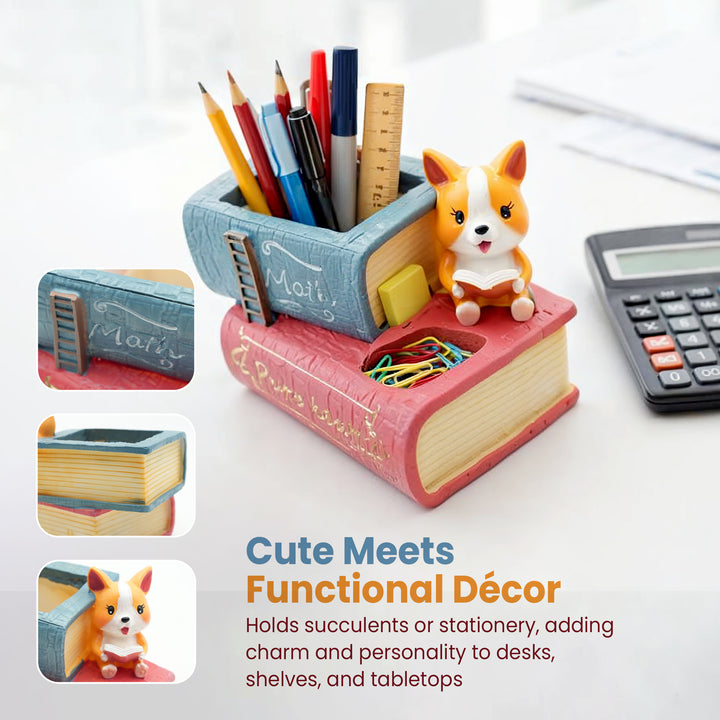 Reading 2Pcs Set Pig and Puppy Design Flower Pot Polyresin Decorative Planter for Succulents Mini Plants Indoor Outdoor Home Office Desk Décor Pen Pencil Holder Propagator Kit