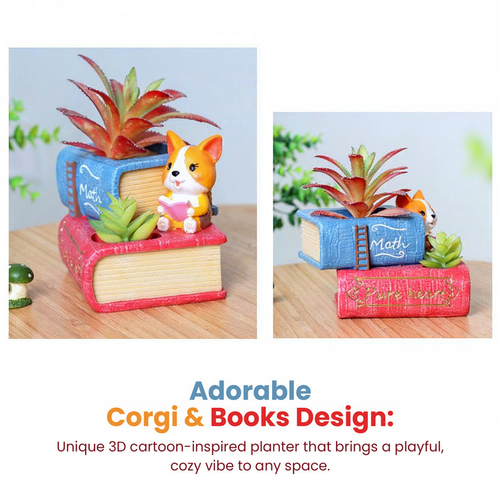Reading 2Pcs Set Pig and Puppy Design Flower Pot Polyresin Decorative Planter for Succulents Mini Plants Indoor Outdoor Home Office Desk Décor Pen Pencil Holder Propagator Kit