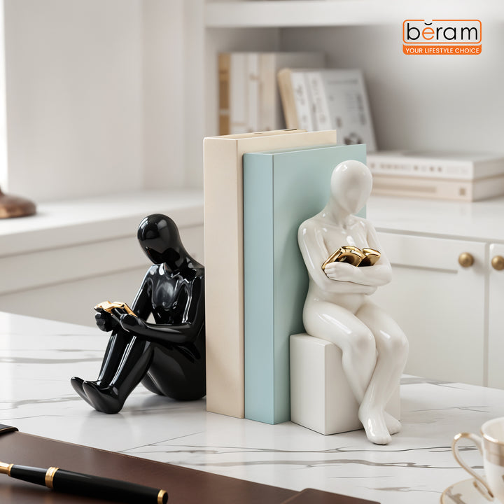 BERAM Bookends Set of 2 Heavy Metal Book Ends Modern Human Figurine Design Anti Slip Sturdy Book Holder for Home Office and Library Decor Bookshelf Organizer