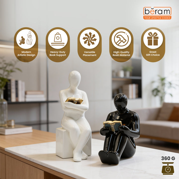 BERAM Bookends Set of 2 Heavy Metal Book Ends Modern Human Figurine Design Anti Slip Sturdy Book Holder for Home Office and Library Decor Bookshelf Organizer