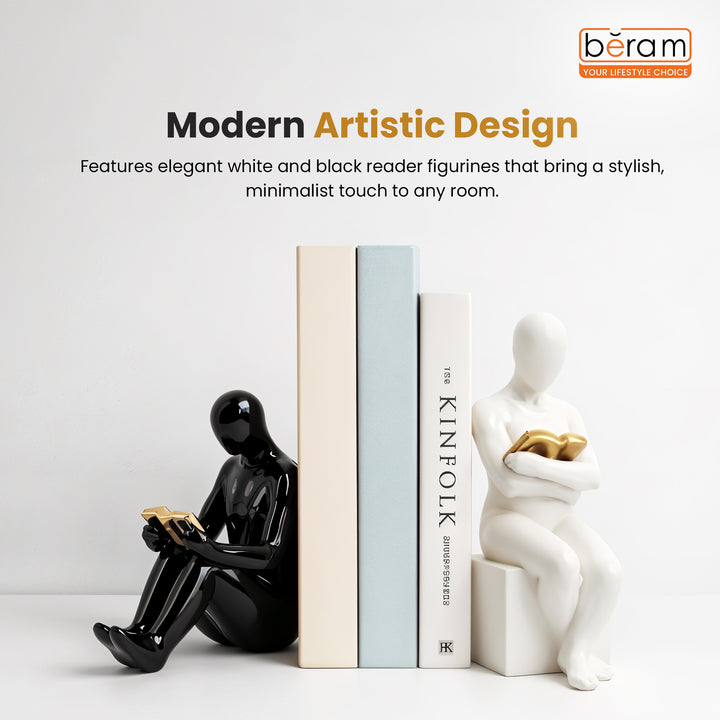 BERAM Bookends Set of 2 Heavy Metal Book Ends Modern Human Figurine Design Anti Slip Sturdy Book Holder for Home Office and Library Decor Bookshelf Organizer