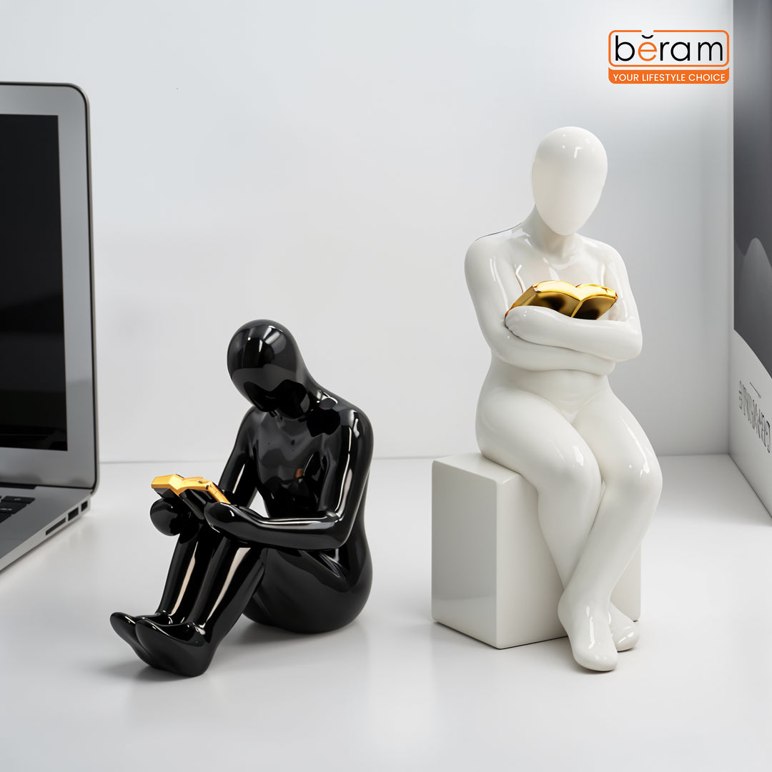 BERAM Bookends Set of 2 Heavy Metal Book Ends Modern Human Figurine Design Anti Slip Sturdy Book Holder for Home Office and Library Decor Bookshelf Organizer
