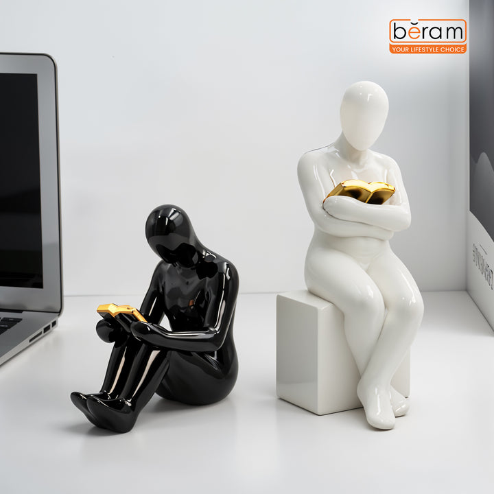 BERAM Bookends Set of 2 Heavy Metal Book Ends Modern Human Figurine Design Anti Slip Sturdy Book Holder for Home Office and Library Decor Bookshelf Organizer