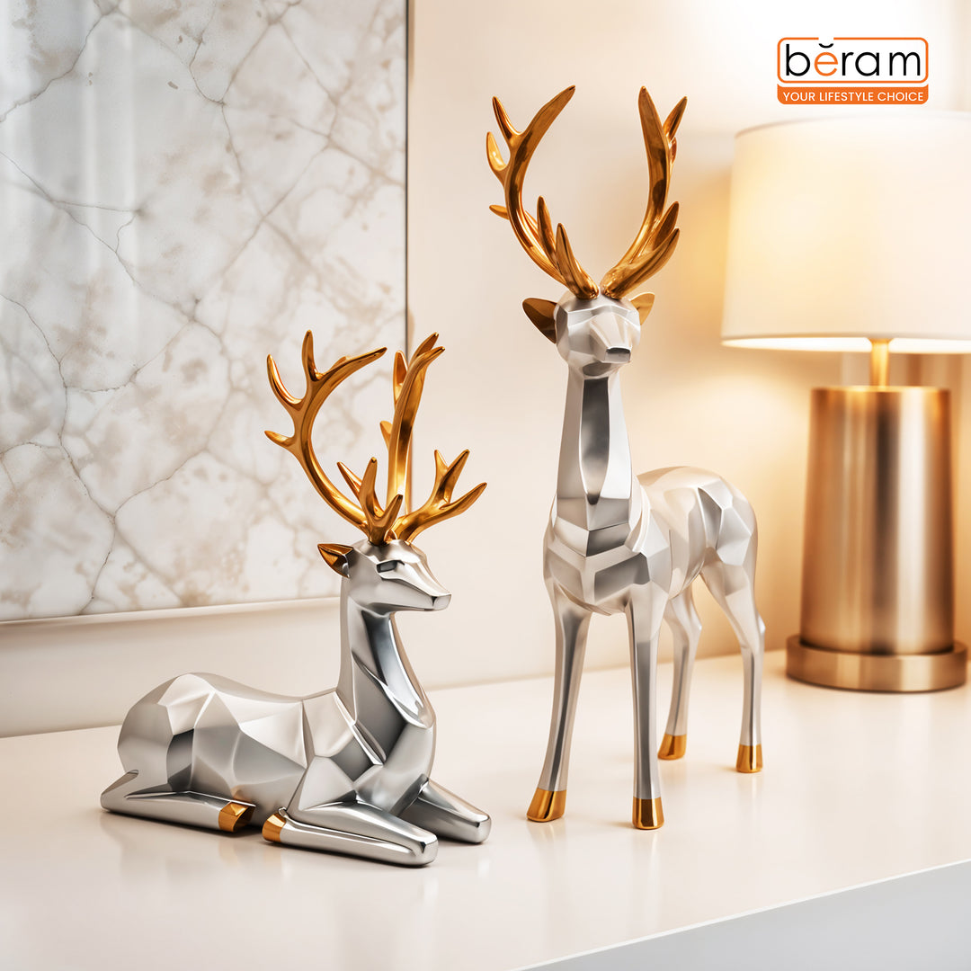 BERAM Majesty Reindeer Large and Small Size Set Luxury Reindeer Figurines with Crystal Accents Premium Christmas Deer Statues for Home Décor Tabletop Centerpiece Holiday Display