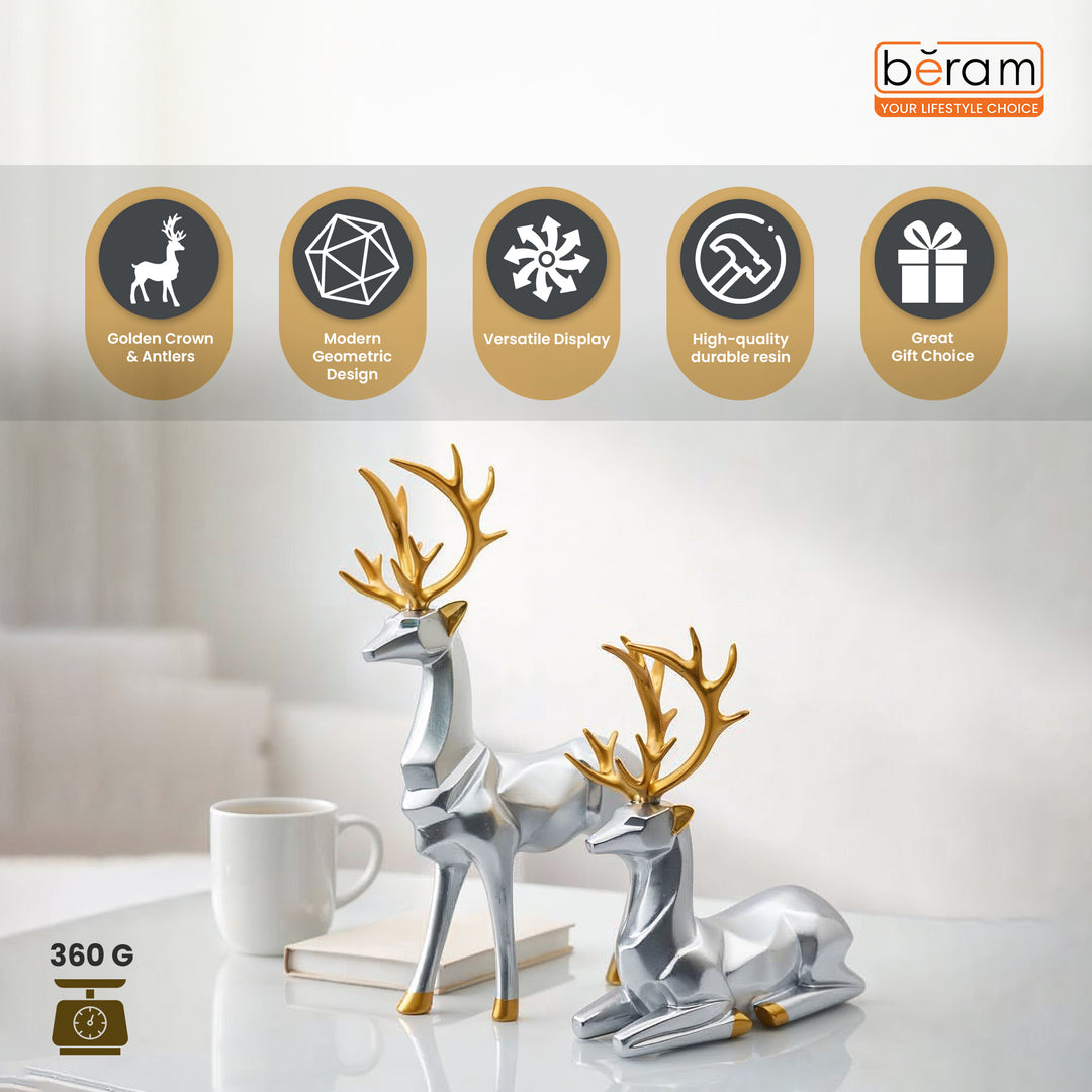 BERAM Majesty Reindeer Large and Small Size Set Luxury Reindeer Figurines with Crystal Accents Premium Christmas Deer Statues for Home Décor Tabletop Centerpiece Holiday Display