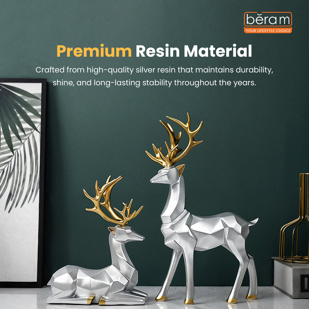 BERAM Majesty Reindeer Large and Small Size Set Luxury Reindeer Figurines with Crystal Accents Premium Christmas Deer Statues for Home Décor Tabletop Centerpiece Holiday Display