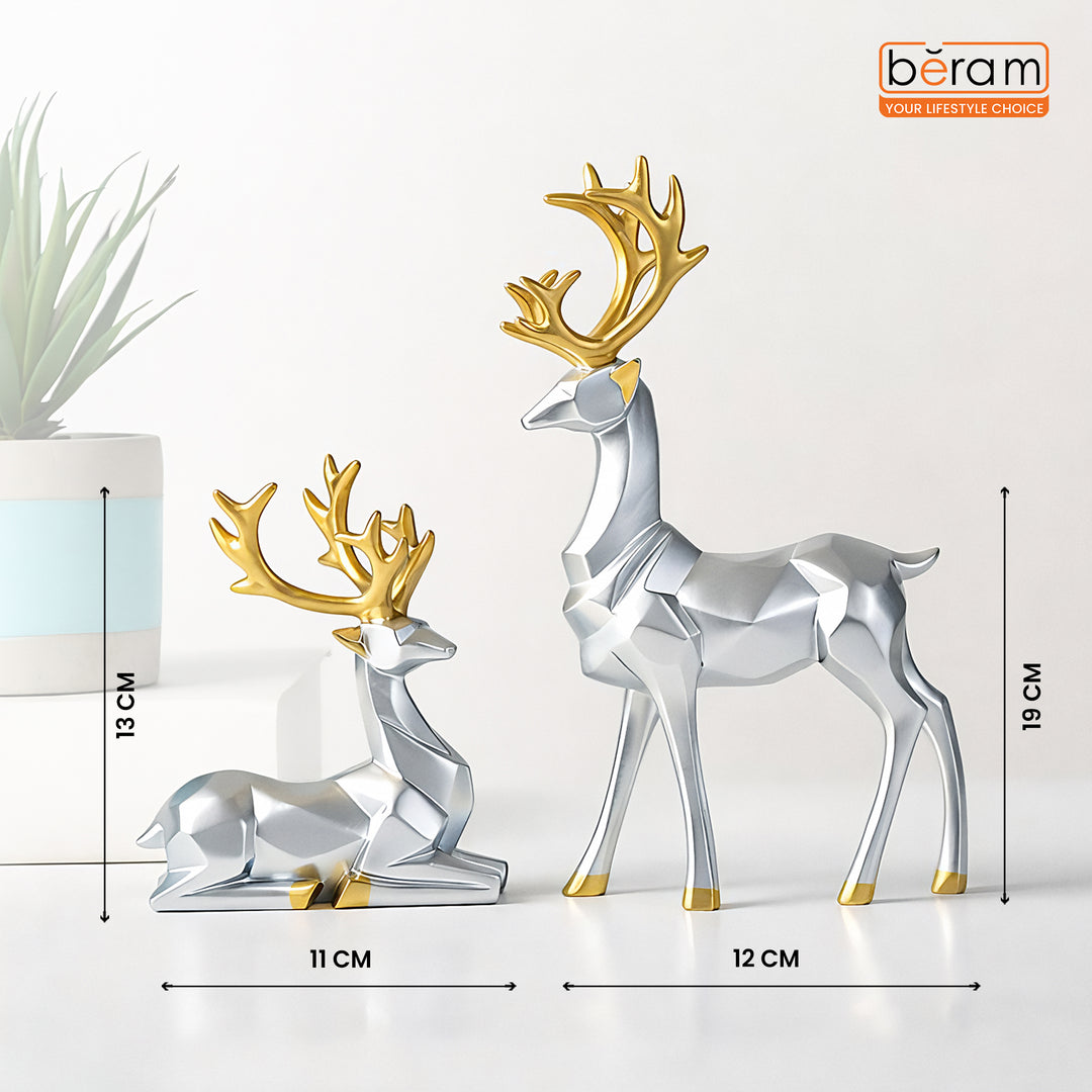 BERAM Majesty Reindeer Large and Small Size Set Luxury Reindeer Figurines with Crystal Accents Premium Christmas Deer Statues for Home Décor Tabletop Centerpiece Holiday Display
