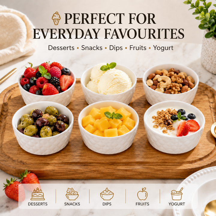 Ceramic Mini Bowl Set 6 Pieces White Microwave & Dishwasher Safe Heat Resistant Ceramic Bowls for Soup Snacks Desserts Dips Ice Cream Serving and Everyday Kitchen Use
