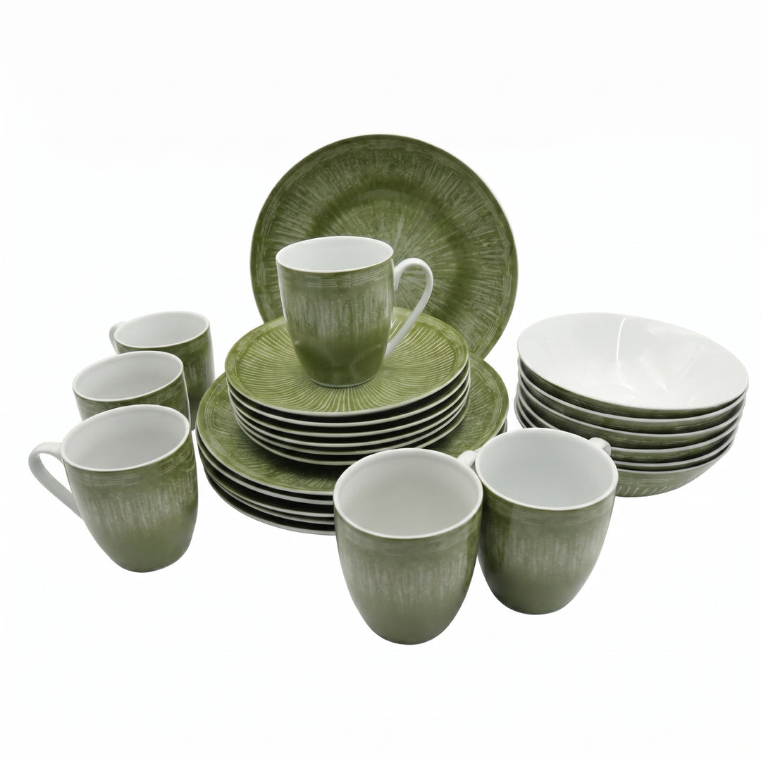 24Pc Ceramic Dinner Set Service for 6 Includes Dinner Plates Dessert Plates Bowls Mugs Durable Green Light Weight Microwave Safe For Everyday Use Special Occasions &Gifting
