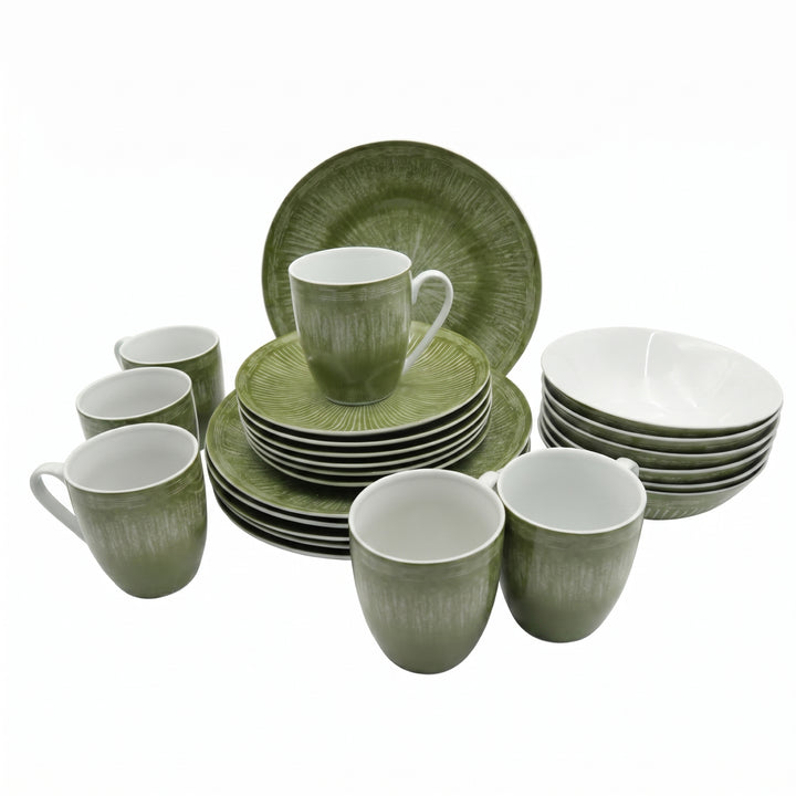 24Pc Ceramic Dinner Set Service for 6 Includes Dinner Plates Dessert Plates Bowls Mugs Durable Green Light Weight Microwave Safe For Everyday Use Special Occasions &Gifting