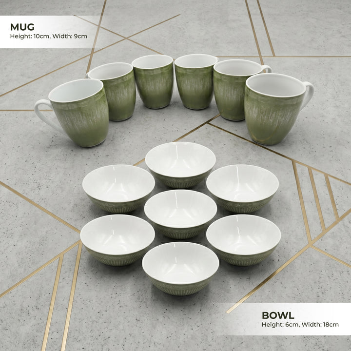 24Pc Ceramic Dinner Set Service for 6 Includes Dinner Plates Dessert Plates Bowls Mugs Durable Green Light Weight Microwave Safe For Everyday Use Special Occasions &Gifting