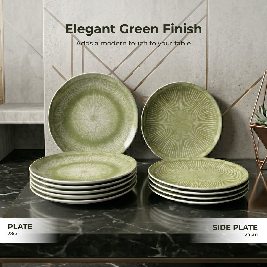 24Pc Ceramic Dinner Set Service for 6 Includes Dinner Plates Dessert Plates Bowls Mugs Durable Green Light Weight Microwave Safe For Everyday Use Special Occasions &Gifting