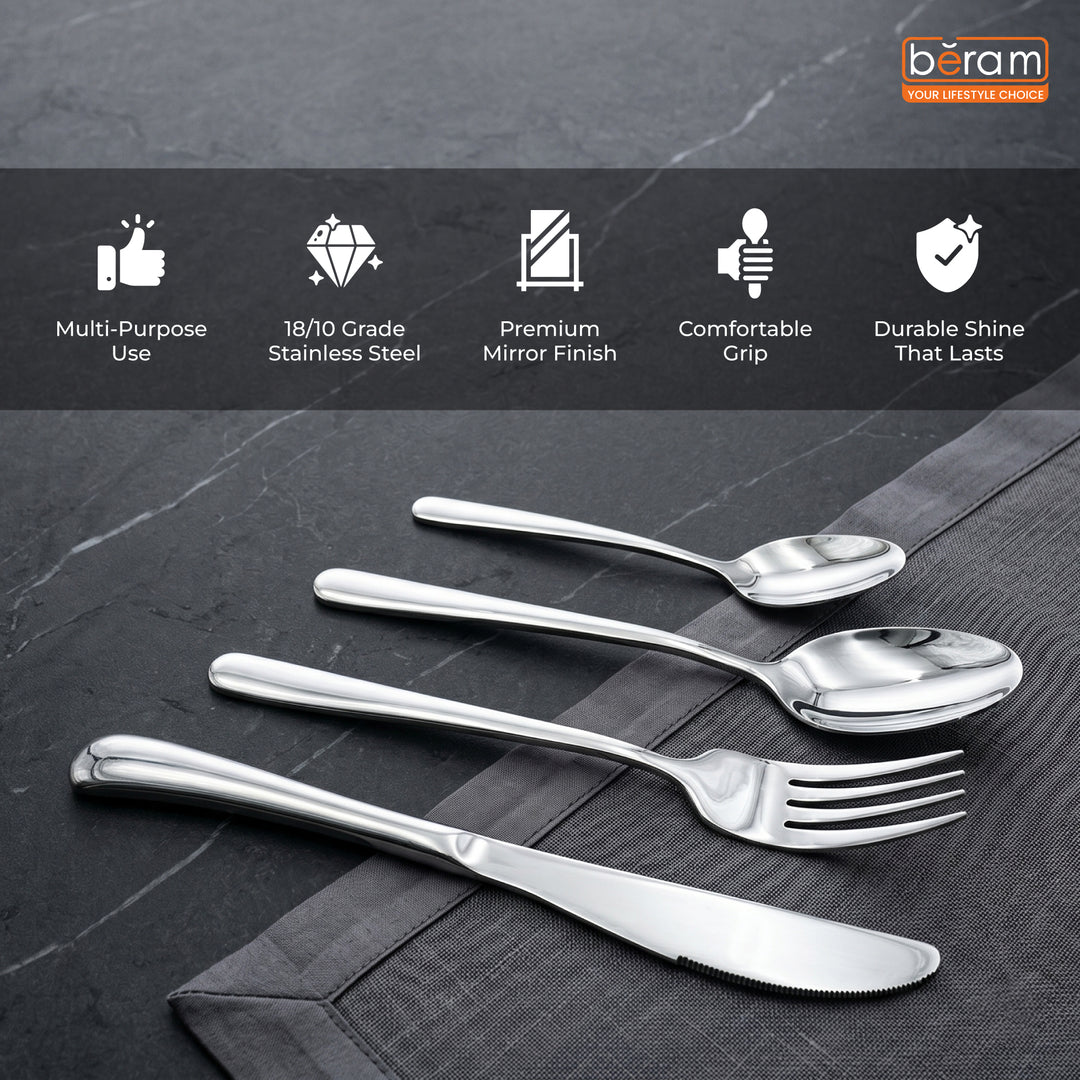 BERAM Stainless Edge Cutlery Set, Elegant Silver Non Slip Handles, 18/10 Grade Kitchen Utensils Set, Tableware Set for Home, Restaurants and More
