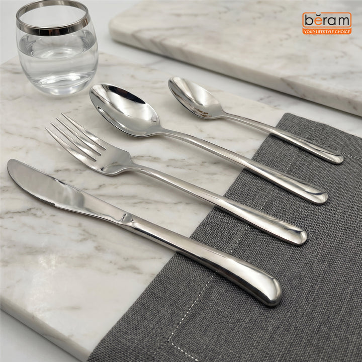 BERAM Stainless Edge Cutlery Set, Elegant Silver Non Slip Handles, 18/10 Grade Kitchen Utensils Set, Tableware Set for Home, Restaurants and More